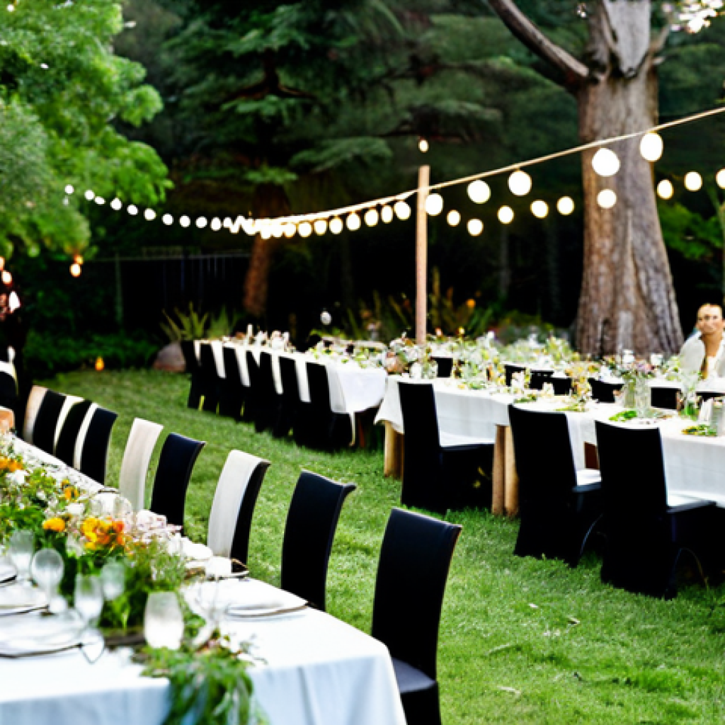 자연 친화적인 이벤트 기획하기 - Sustainable Wedding Reception**
"A beautifully decorated outdoor wedding reception, fully clothed g...
