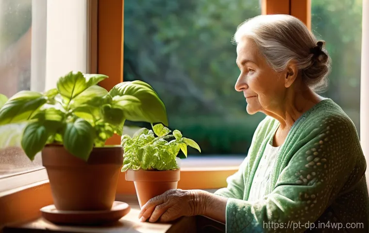 생태 지혜와 노인 돌봄의 교차점 - **Prompt 1: Serene Indoor Gardening Moment**
A tranquil, detailed shot of an elderly Portuguese ...