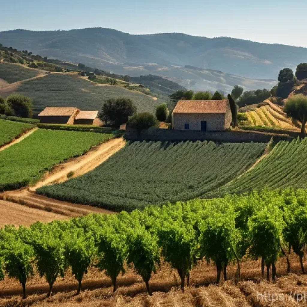 생태 지혜와 과학의 융합 - **Regenerative Agriculture in Valpaços, Portugal:** A serene, wide-angle shot of a picturesque regen...
