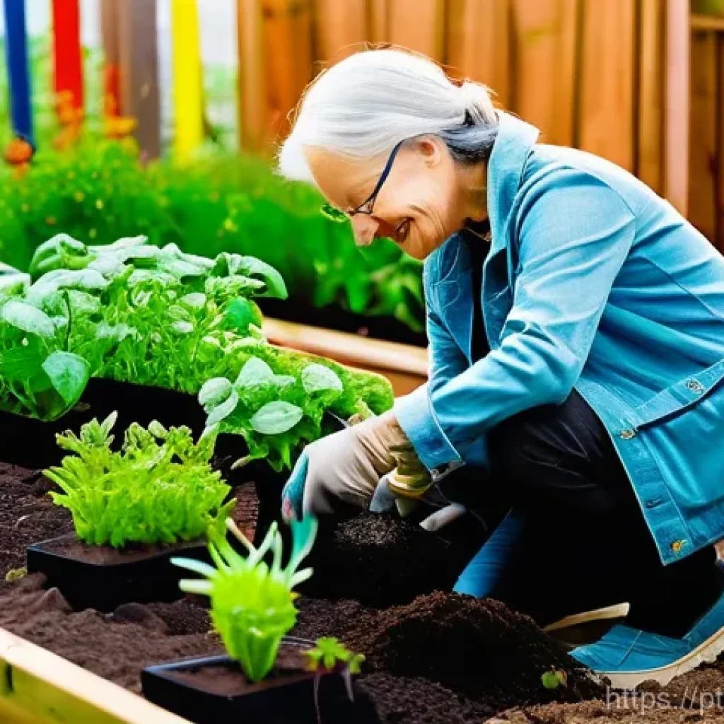 생태 지혜를 위한 커뮤니티 참여 방법 - **Prompt:** A vibrant community garden scene on a sunny day. Diverse people of all ages are actively...